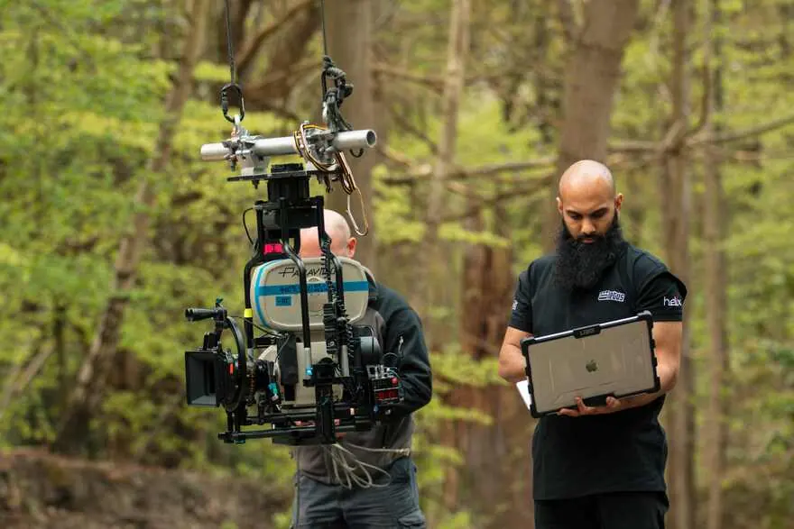 Crew with the Panavision XL2 on a wire rig